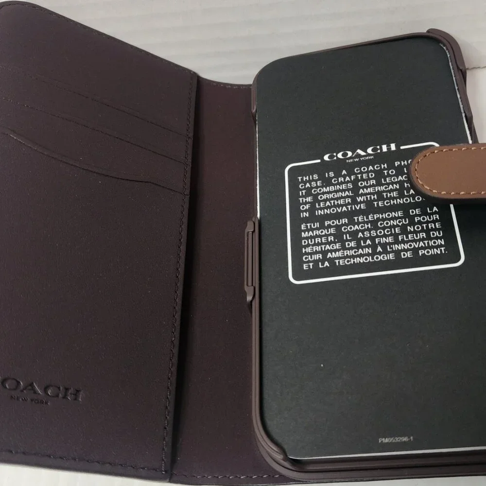 Two Coach iPhone 15 PRO Cases: Signature Folio + Slim Case Bundle Tan New ! - Picture 13 of 16